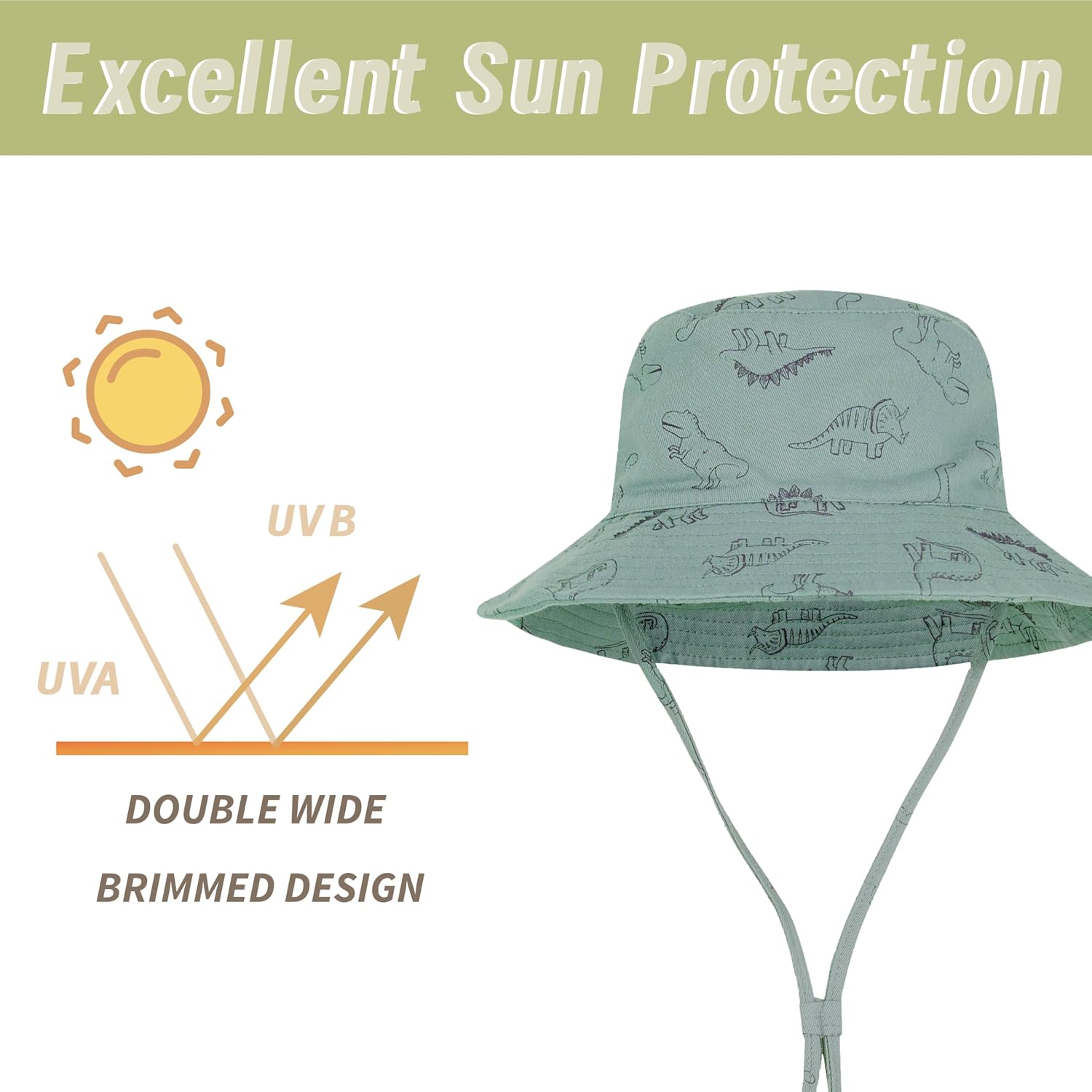 Detalle 2 de YMYDYFC UPF 50+ baby sun hat with adjustable chin strap and dinosaur bucket design