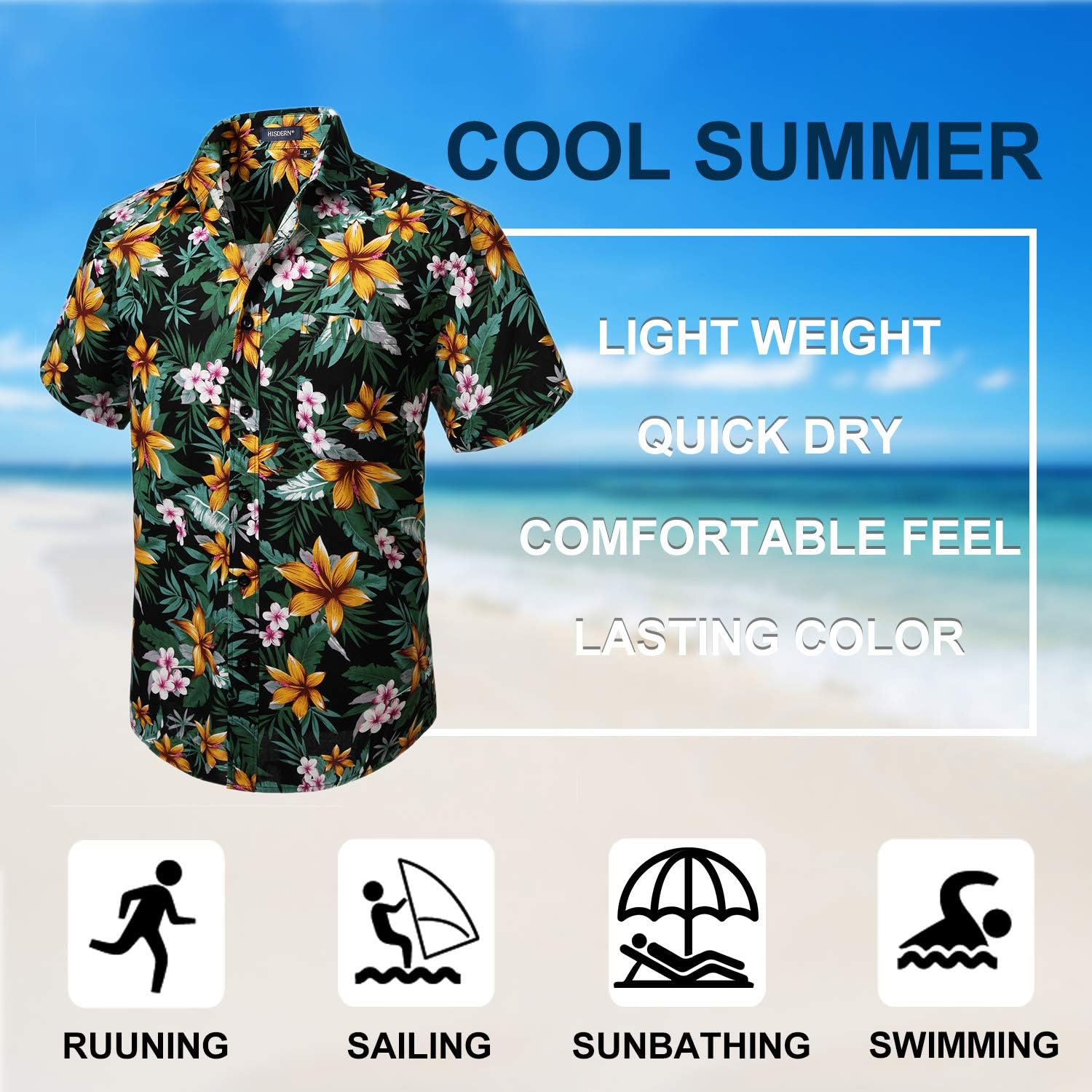 Thumbnail 4 de HISDERN Funky Hawaiihemd Kurzarm mit Vordertasche – lockere Passform, 100% Baumwolle