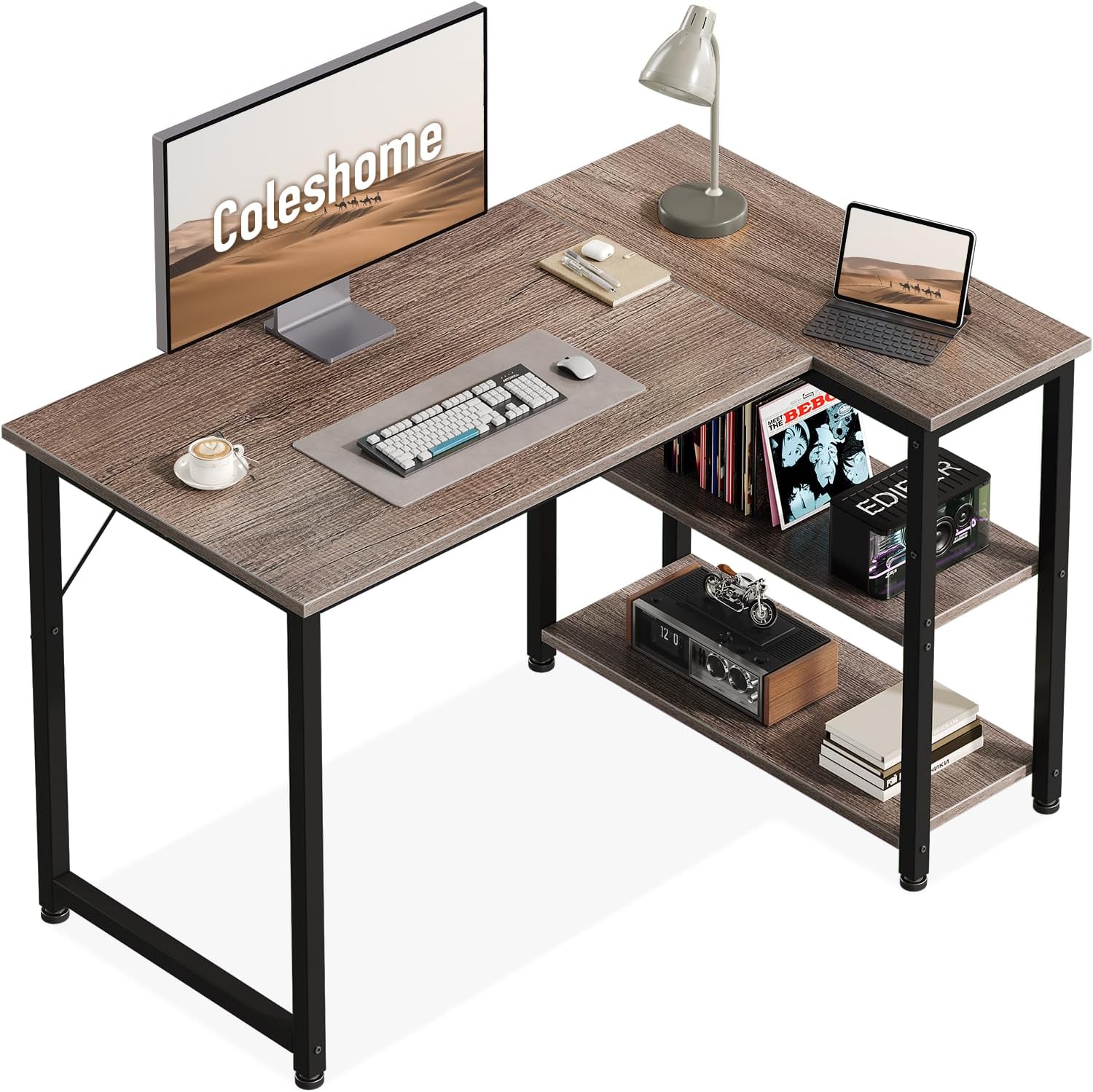 Detalle de Coleshome cji-11 L-format gamingbord med vändbar hylla, grå ek, 100 × 70 cm