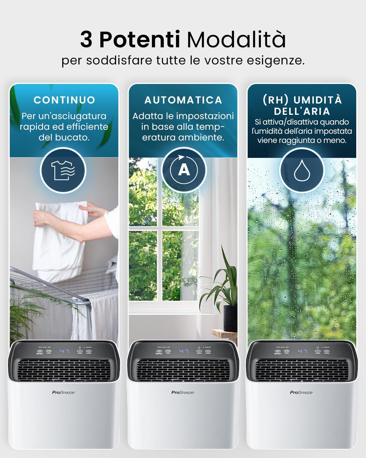 Detalle 2 de Pro Breeze Deumidificatore a compressore 6L con timer 24H e serbatoio 2L