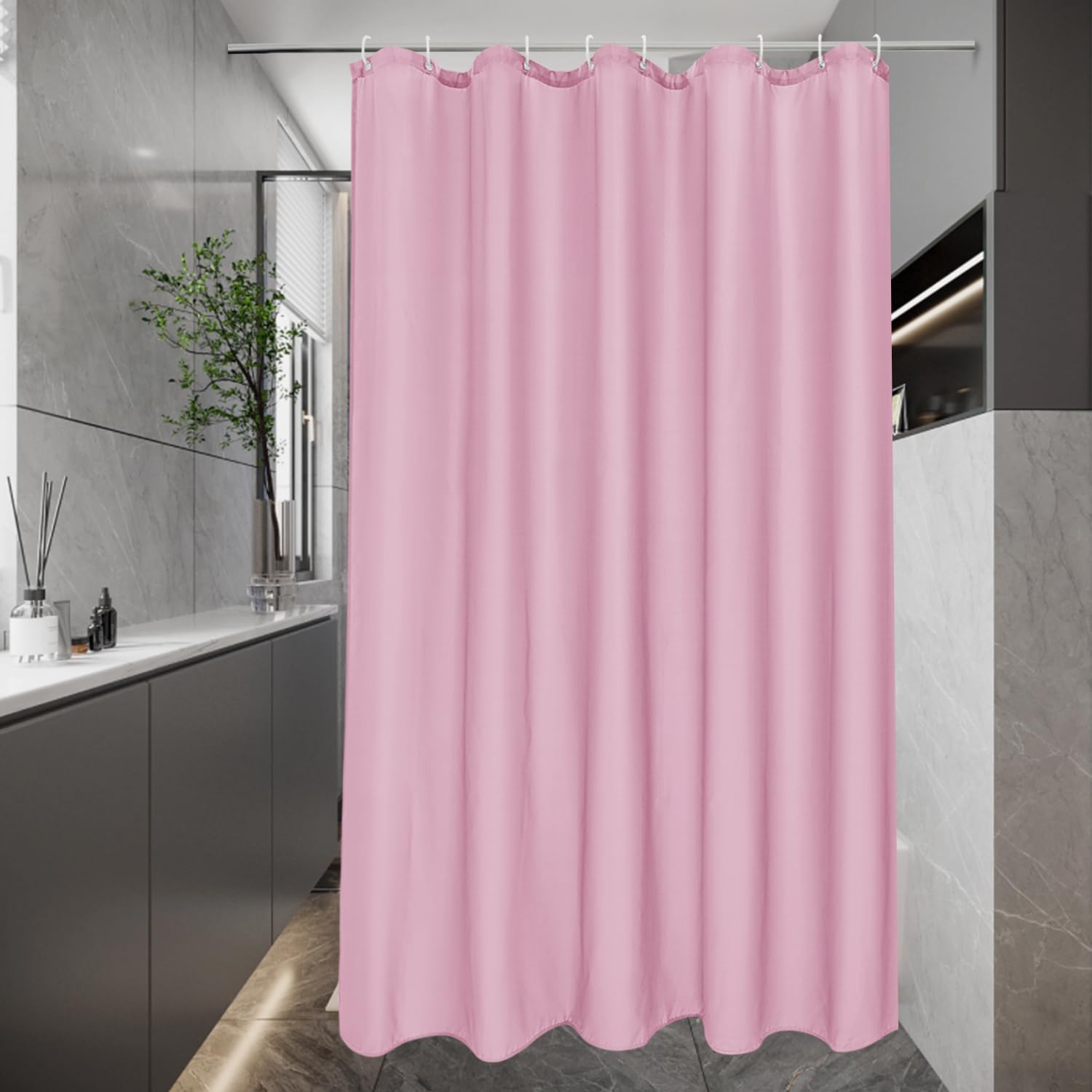 EurCross Rideau de douche étroit 120 x 200 cm – Tissu imperméable en polyester, rose, 8 anneaux