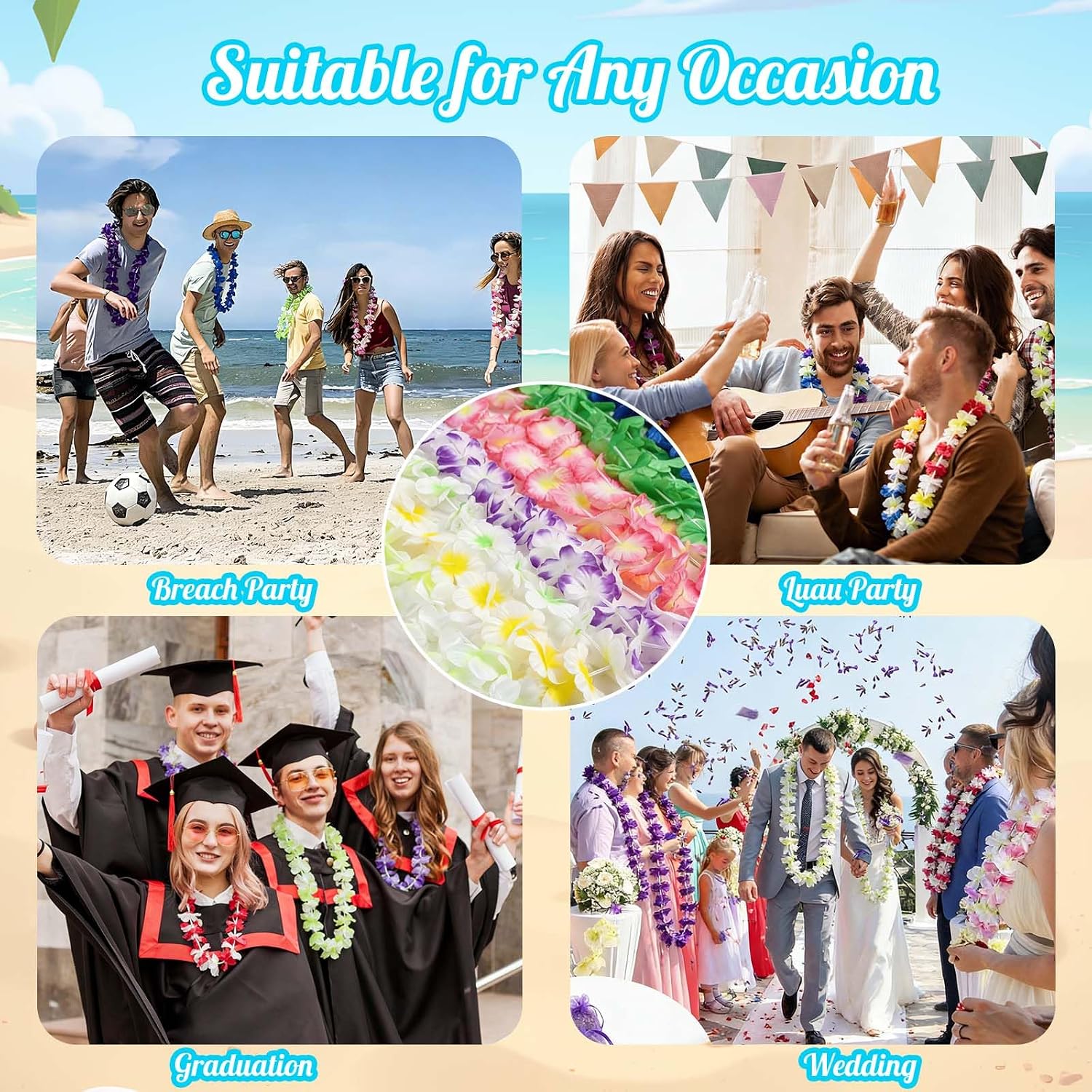 Thumbnail 6 de Bszatan 100-Piece Hawaiian Flower Garlands — Bulk Leis for Beach Luau & Party Decor