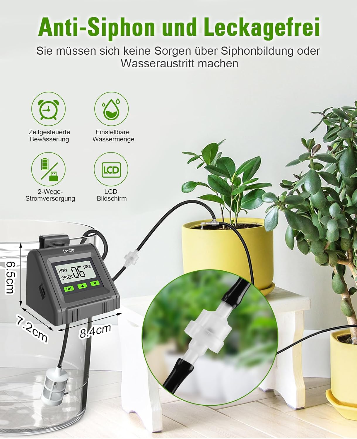 Thumbnail 6 de Lvelfe Automatisches Bewässerungssystem – Tropfbewässerungsset mit 11 Düsen, einstellbare Wassermenge und Urlaubsbewässerung