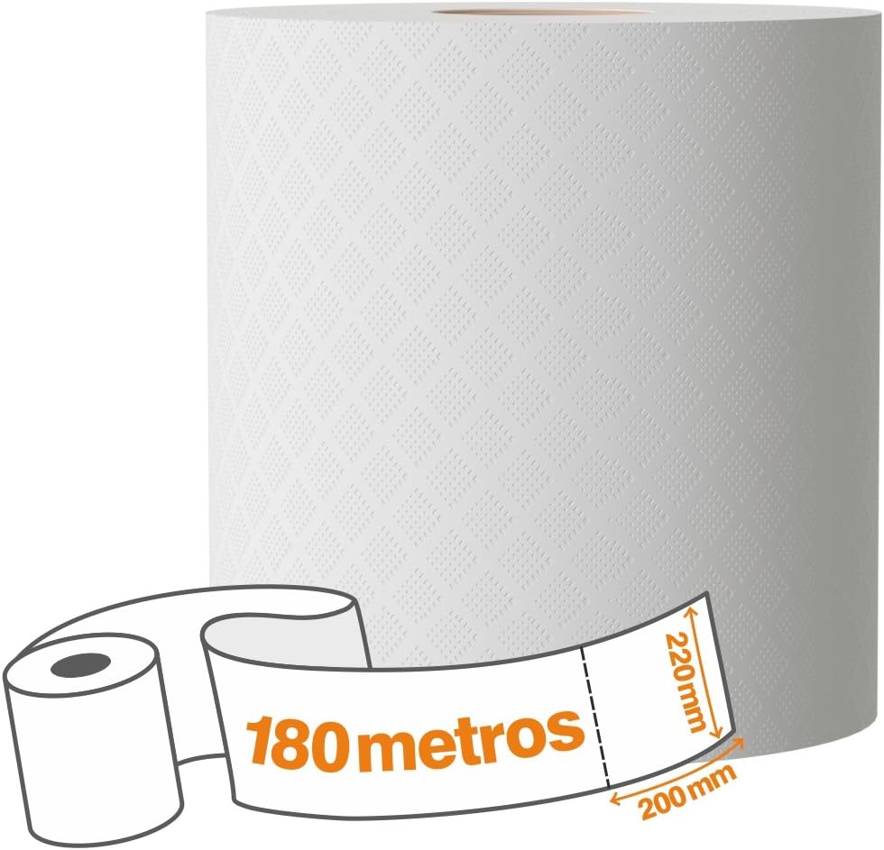Detalle de Renova Bobinas Secamanos BLK 🧻 3 x 180m Papel Blanco 2 Capas