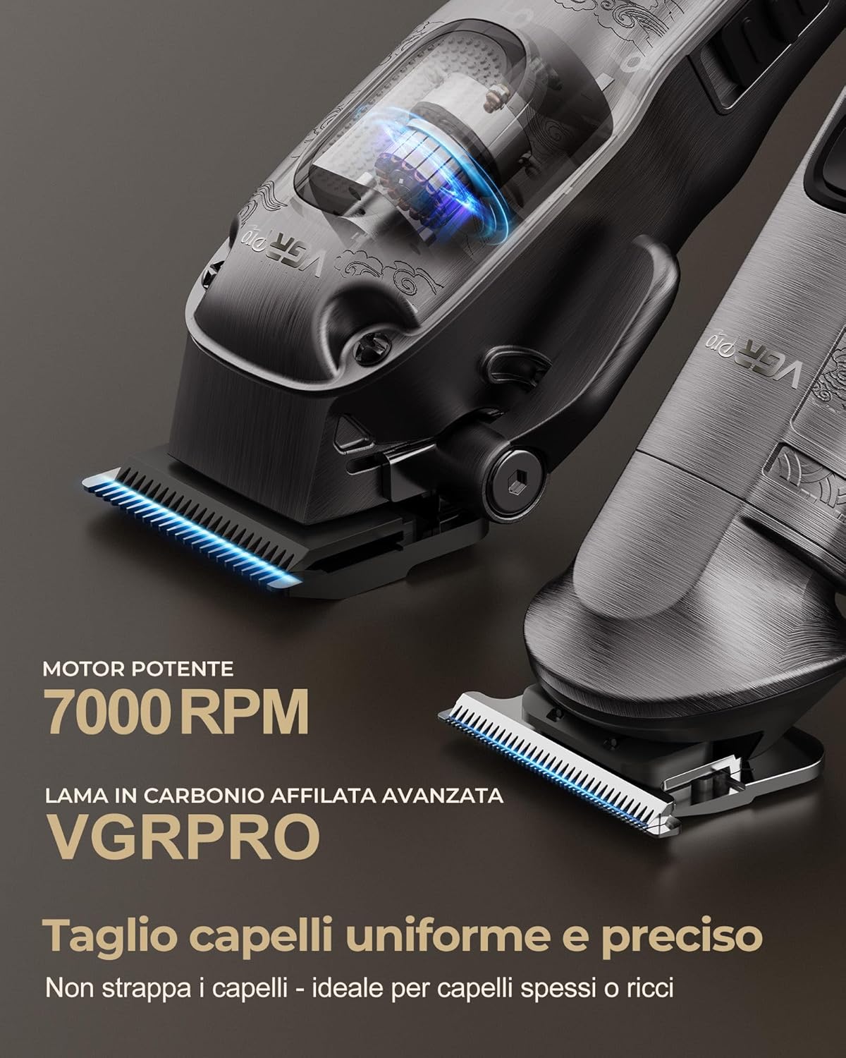 Thumbnail 1 de VGRPRO Tagliacapelli uomo professionale senza fili con trimmer 4-in-1 e 9 pettini guida (set completo, grigio)