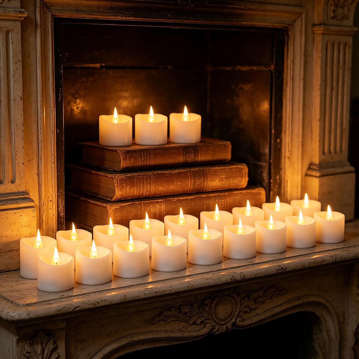 Detalle de 24 Bougies LED Thé avec Pilotage et Batteries CR2032 – Sans Flamme, Set Déco 24 pièces