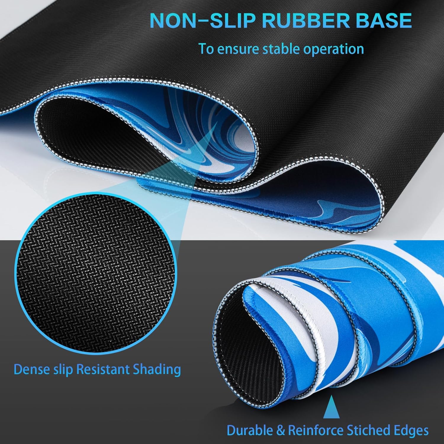 Detalle 2 de Abetcabe Gaming Mauspad XXL – 900 × 500 × 3 mm, wasserdicht, rutschfeste Basis, handgefertigtes Fluid Art Design