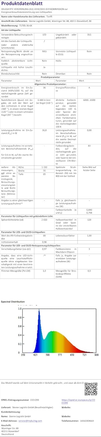 Detalle de TONFFI 5er-Set Feuchtraum-LED-Leuchte 120 cm, 36 W, 4.500 lm, 6.000 K (kaltweiß) mit IP65