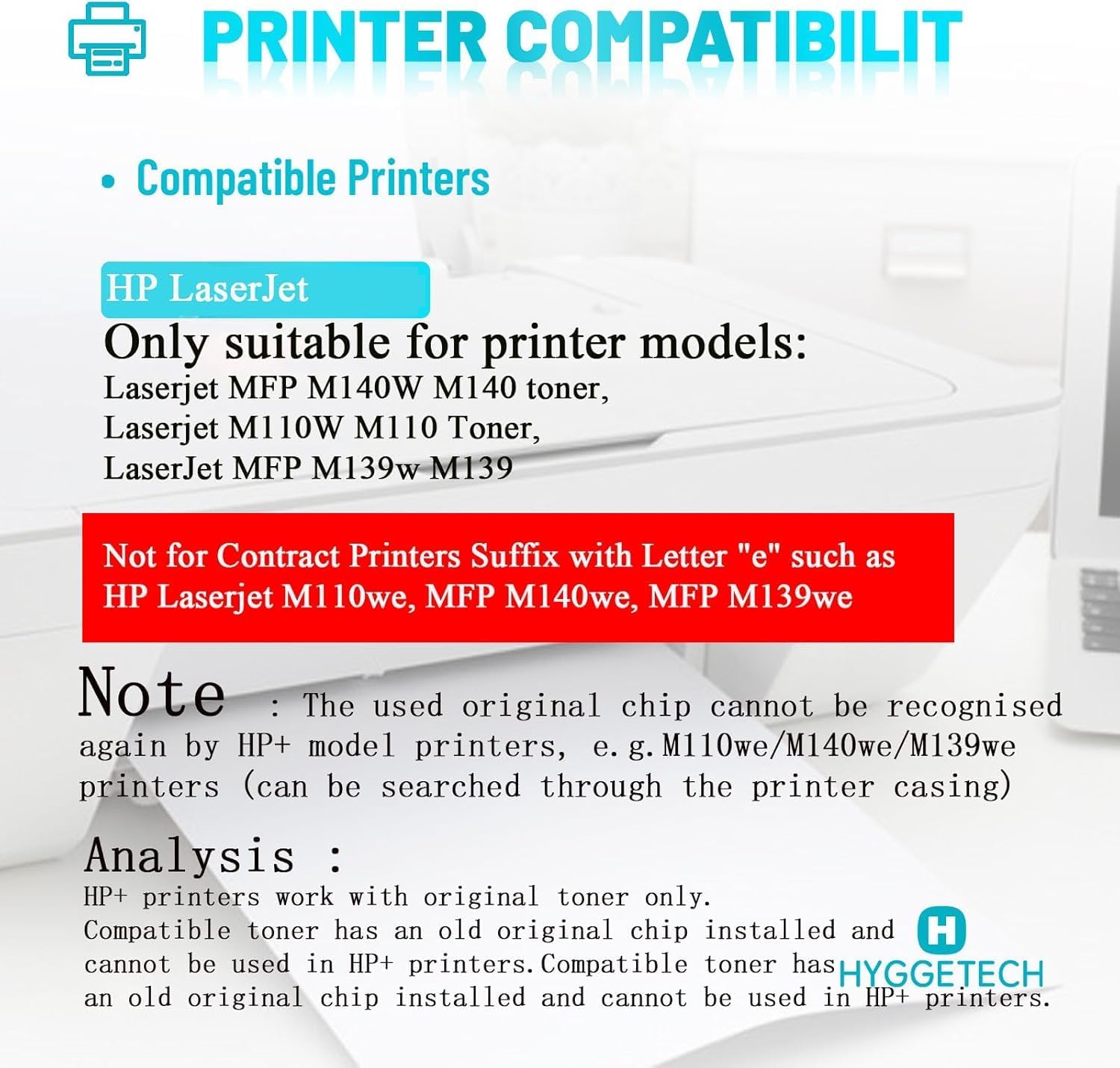 Detalle 2 de Hyggetech W1420A 142A Toner con chip compatibile per HP LaserJet M110W / M139W / MFP M140W