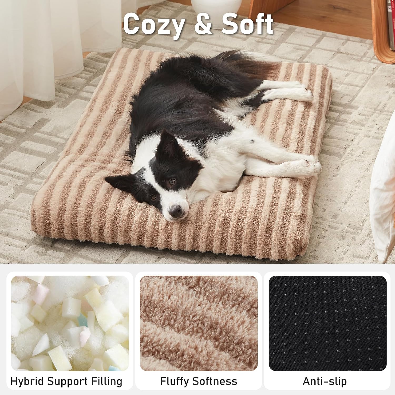 Detalle 2 de FURTIME Dog Bed, Brown, 35 x 23 x 3.5 Inches, Washable Plush Crate Pad