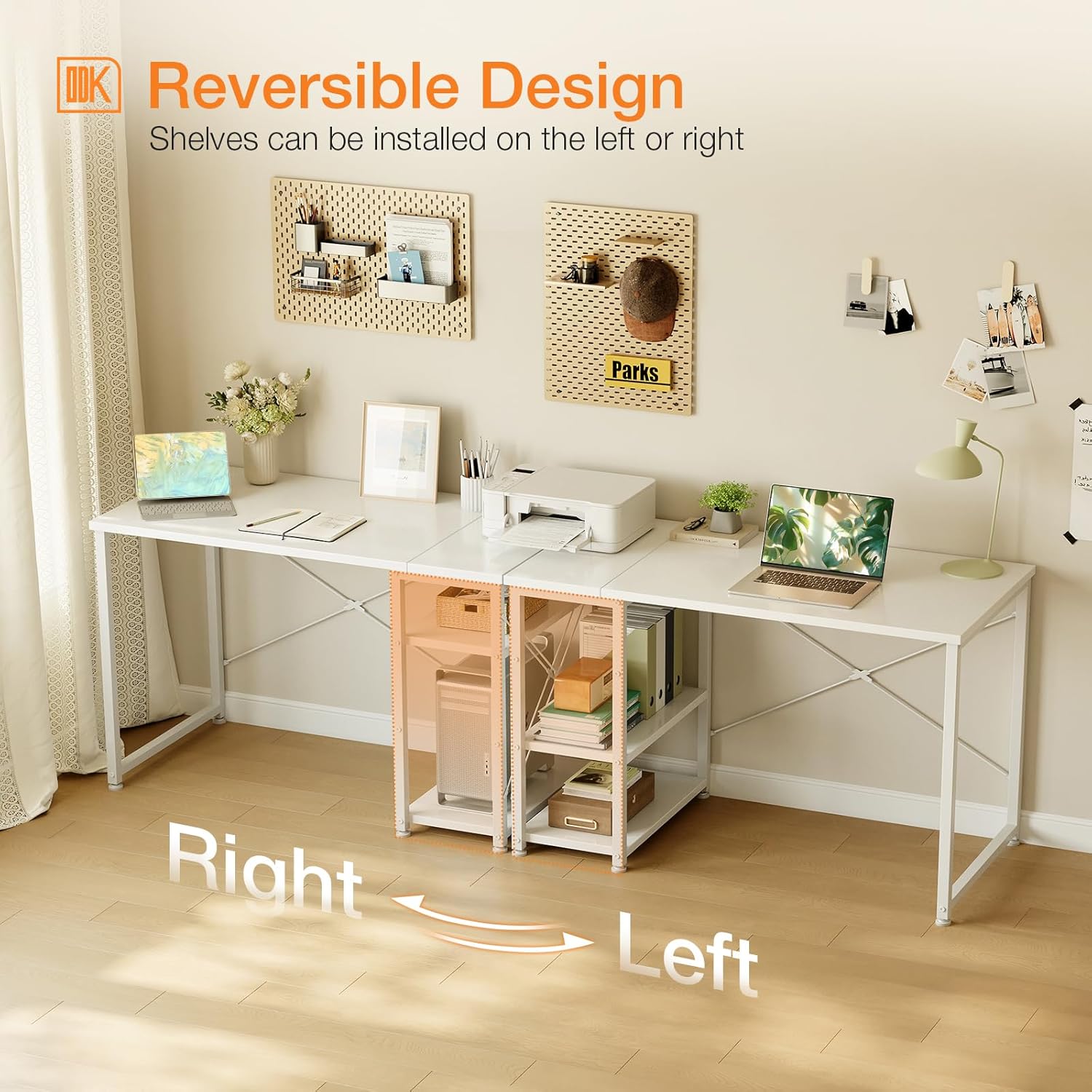 Thumbnail 3 de ODK ODK Desk with Reversible Storage Shelves (100 x 48 cm) – White small computer desk for home office & study