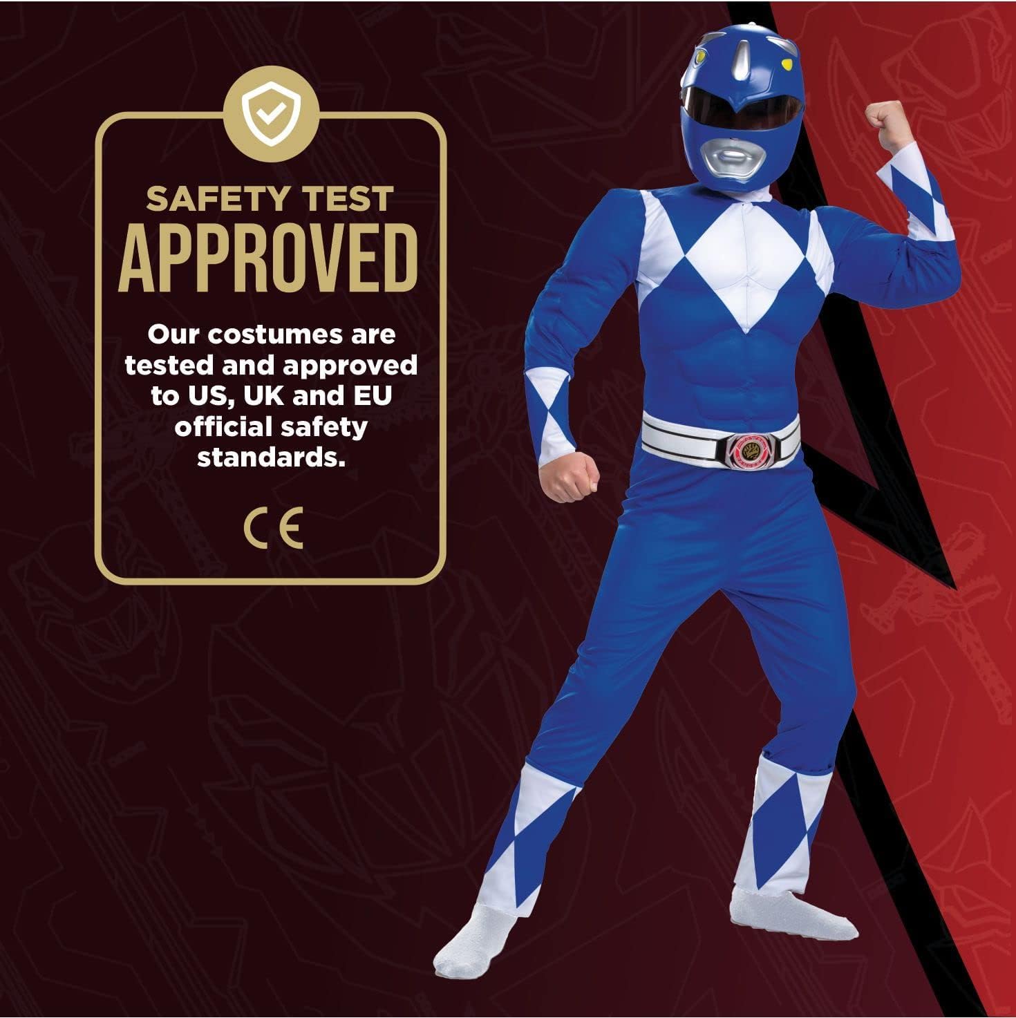 Detalle de Power Rangers IN-DG103209L Boys Blue Ranger Costume with Muscle Jumpsuit and Mask
