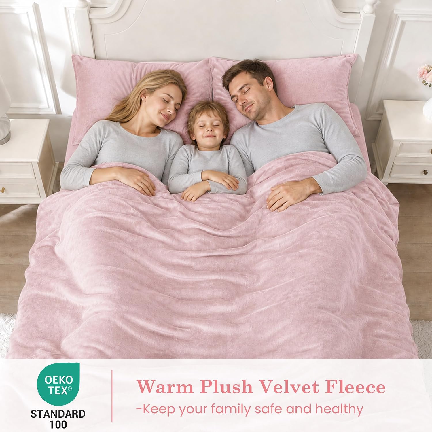 Detalle 1 de Viviland VSHTPINKQ Plush Microfleece Queen Sheet Set, Pink, 200 GSM