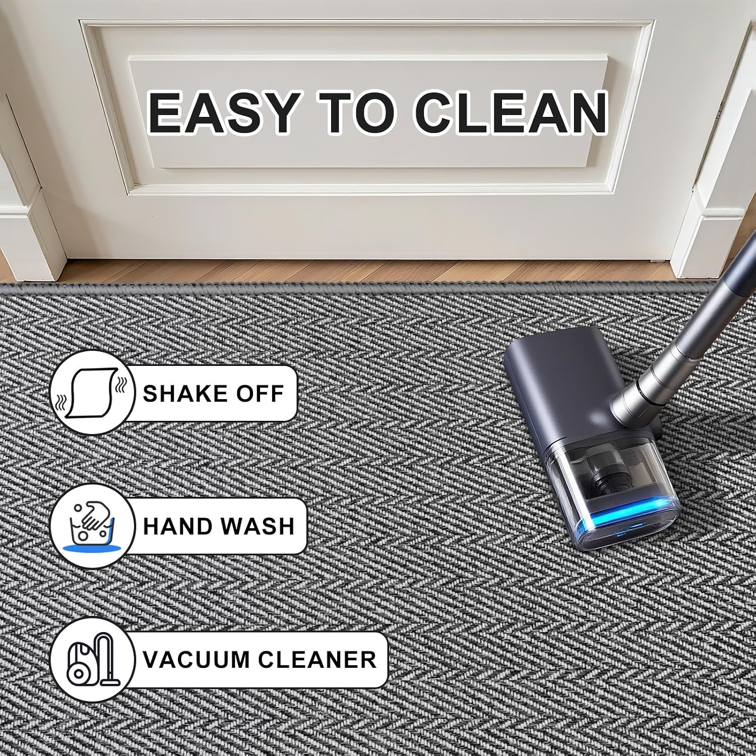 Thumbnail 6 de BEISIFLOOR 24"x36" Indoor Door Mat, Low-Profile Gray Herringbone with Rubber Backing