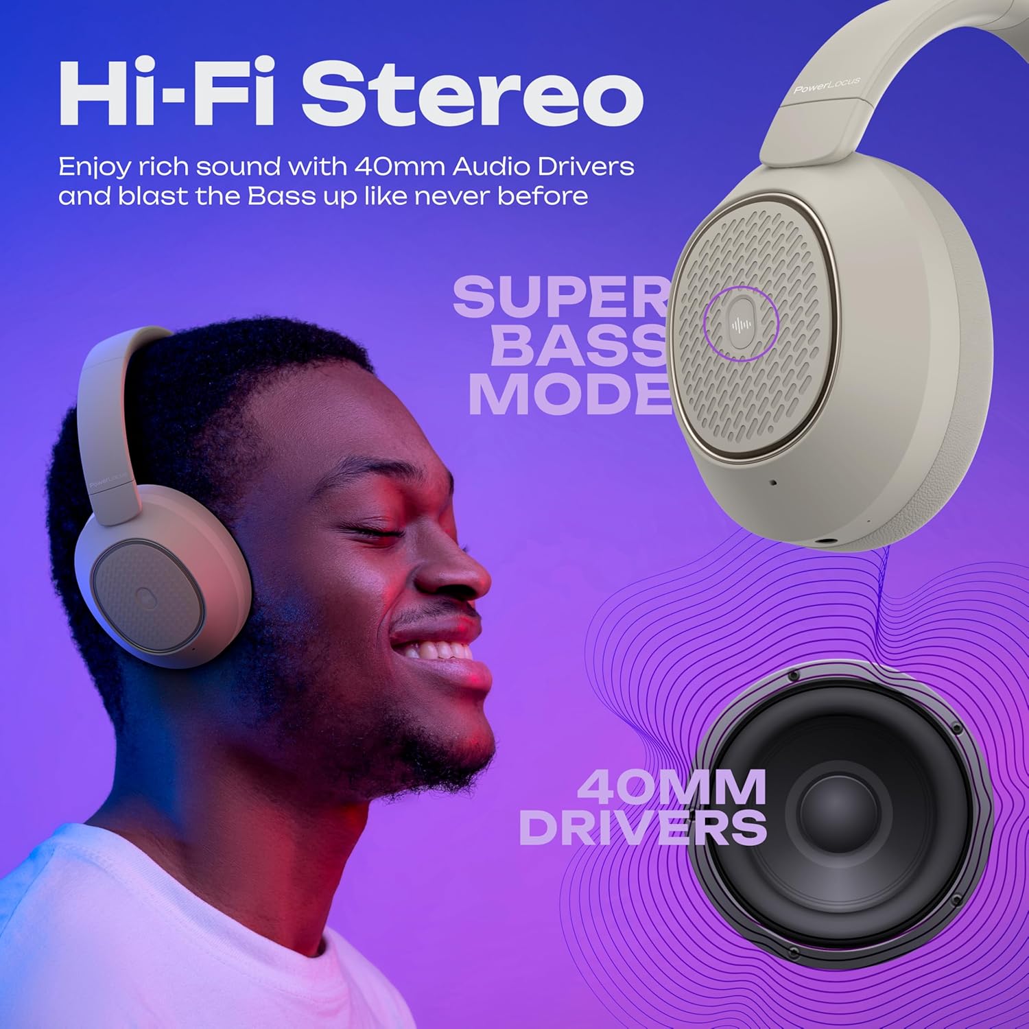 Thumbnail 2 de PowerLocus Universe Cuffie Wireless Over Ear con cancellazione attiva ibrida, fino a 60 ore e modalità trasparenza