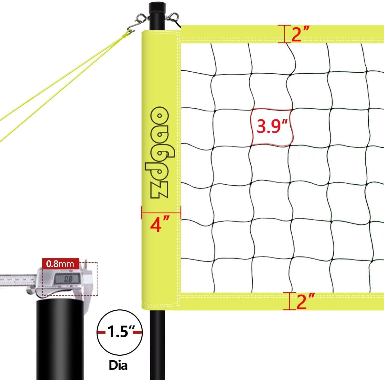 Detalle 1 de Zdgao 32-Foot Outdoor Volleyball Net Set with 1.6-Inch Metal Poles