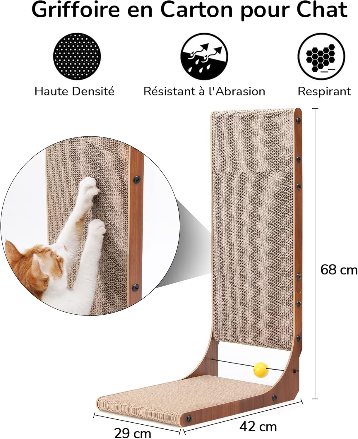 Thumbnail 5 de FUKUMARU Lot de 2 griffoirs en carton en forme de L, 68 cm (couleur noisette) pour chat d’intérieur