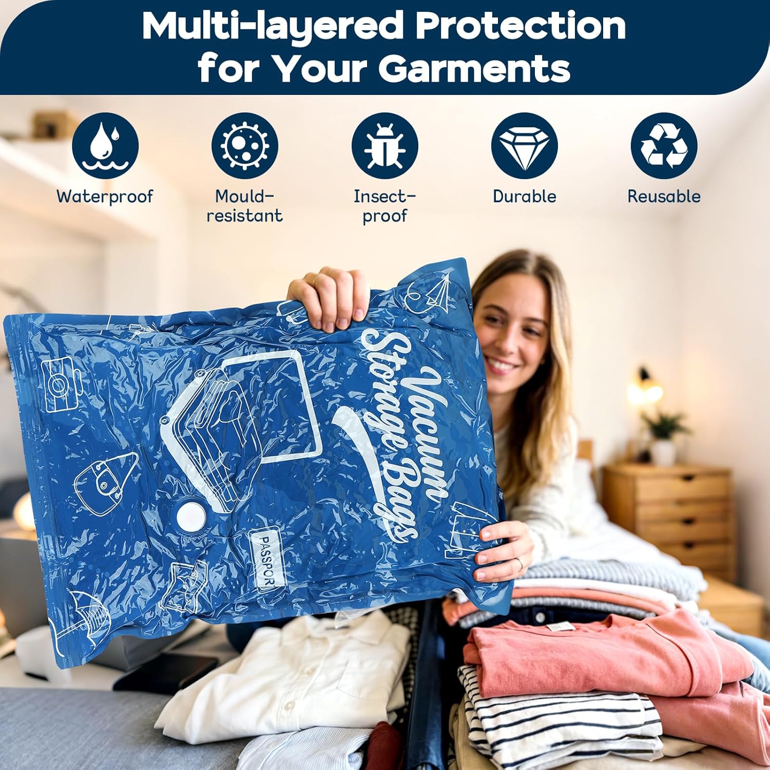 Thumbnail 4 de 20 Pcs Vacuum Storage Bags for Clothes with Cordless Vacuum Pump Set (4 Large, 8 Medium, 8 Small)