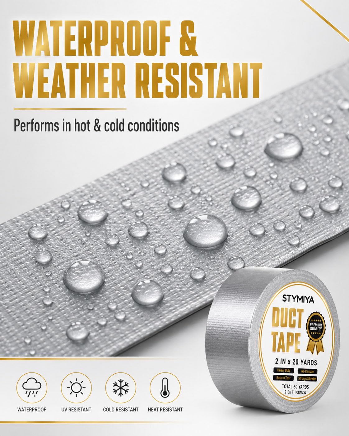 Detalle de Silver Duct Tape Heavy Duty: 3 Rolls 2in x 20yd Outdoor Waterproof Repair Tape