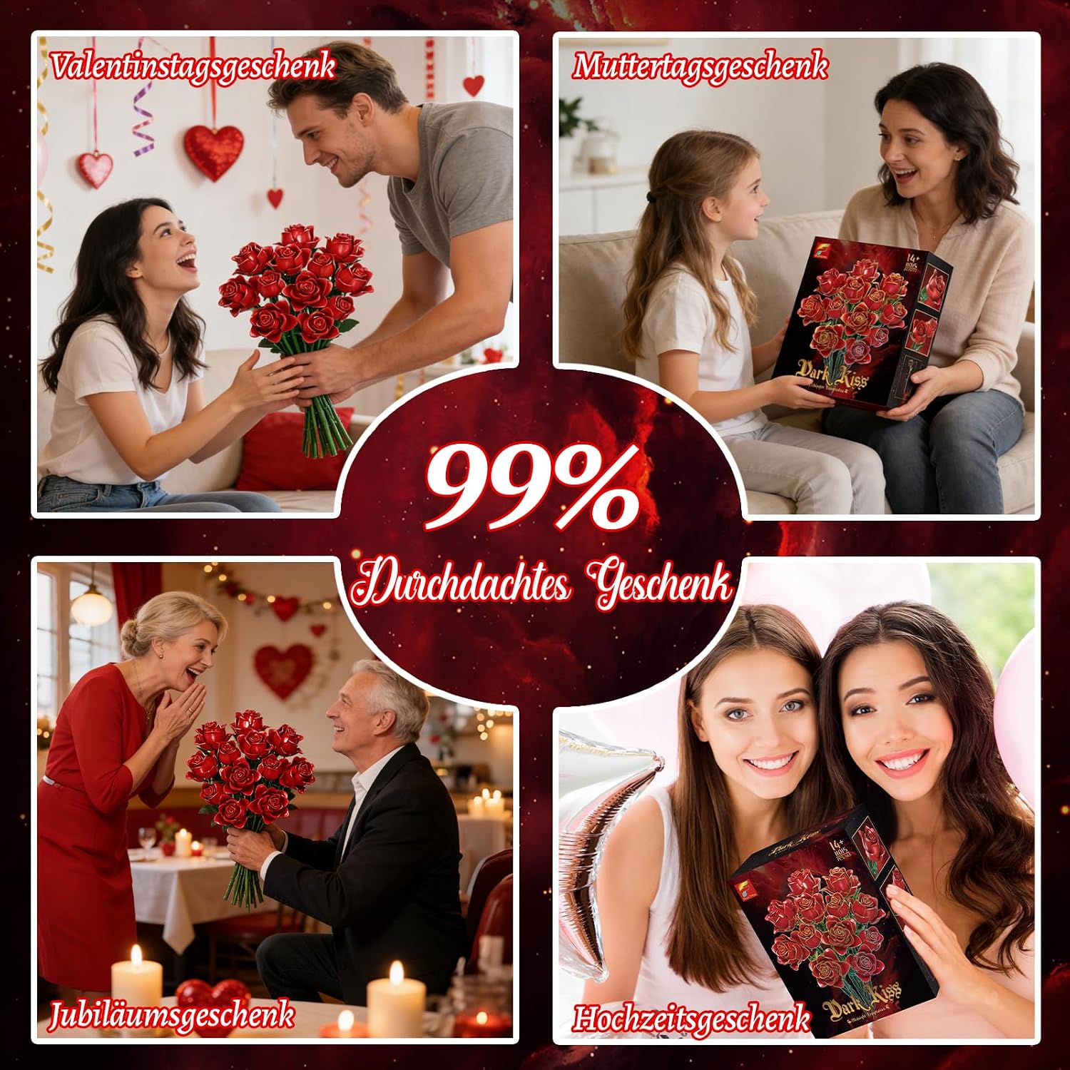 Thumbnail 5 de Rot Rosenstrauß Bausatz 12 künstliche Rosen