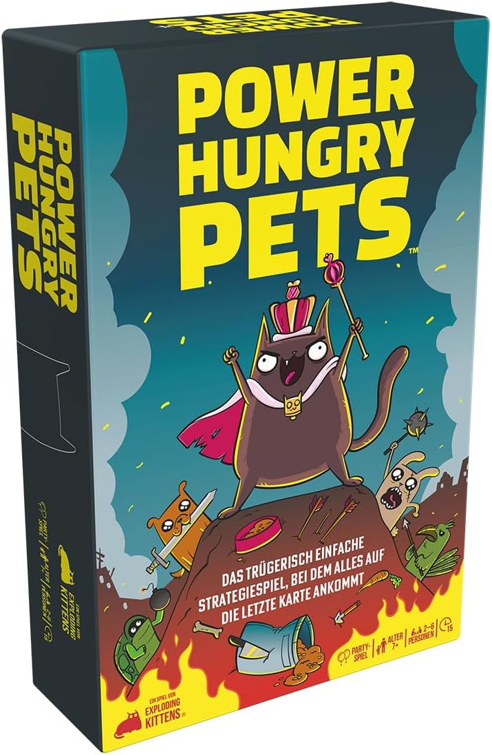Detalle de Exploding Kittens Power Hungry Pets Card Game, 2–6 Players, 15 Minutes, German
