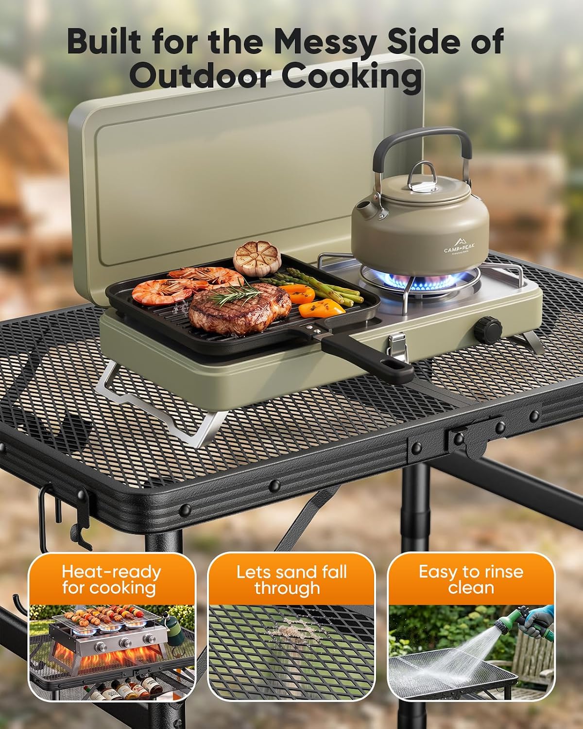 Thumbnail 3 de Raynesys OD260060 Folding Grill Table, 3 Heights, Aluminum Frame, Mesh Top