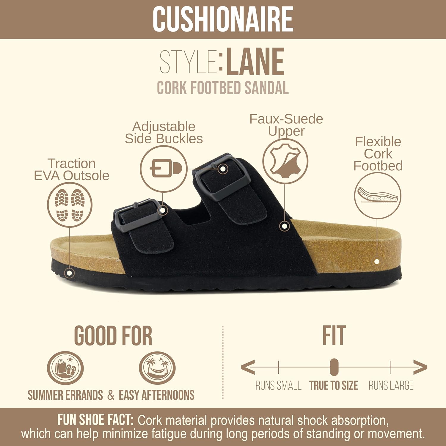 Detalle 2 de CUSHIONAIRE Lane cork insole sandals for women 👡
