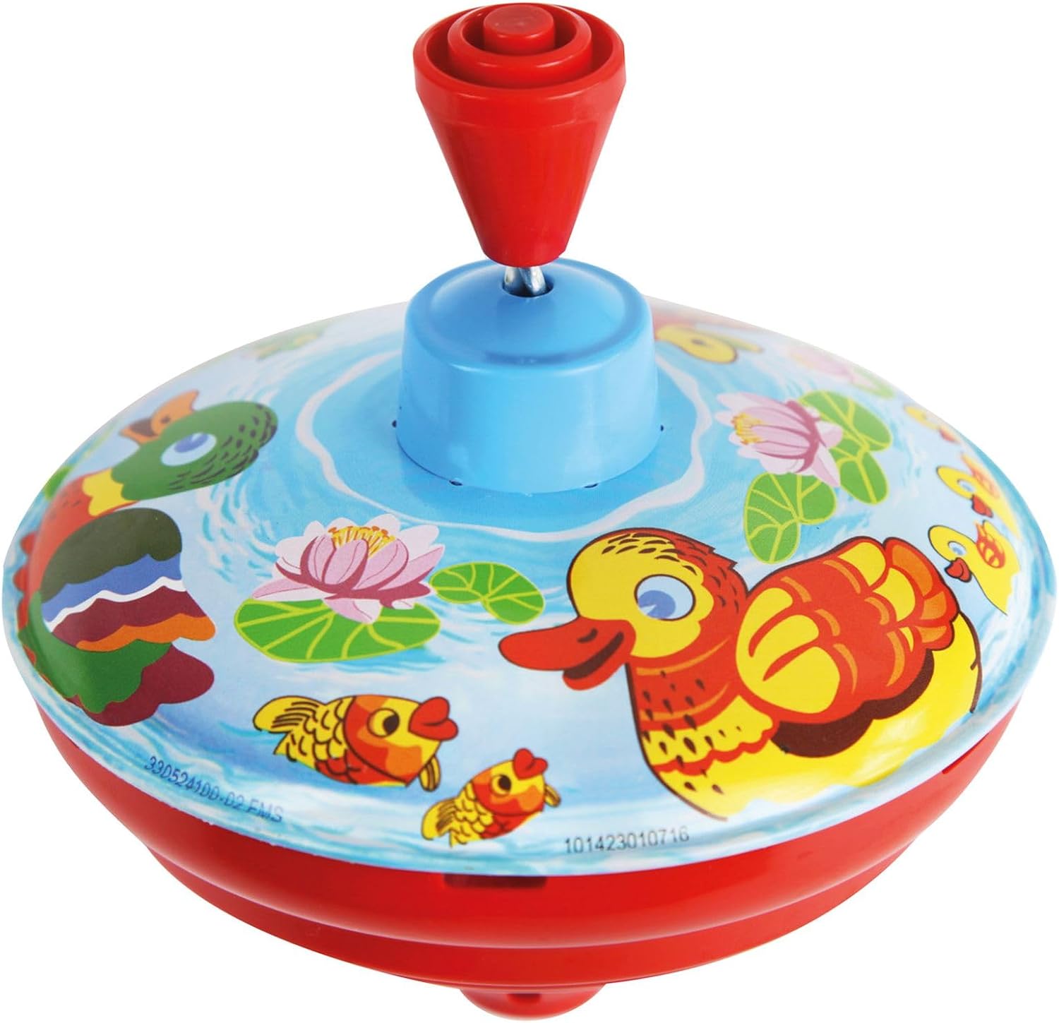 Detalle de LENA tin toys 52410 bromtol met eendjes, metalen tol met handgreep