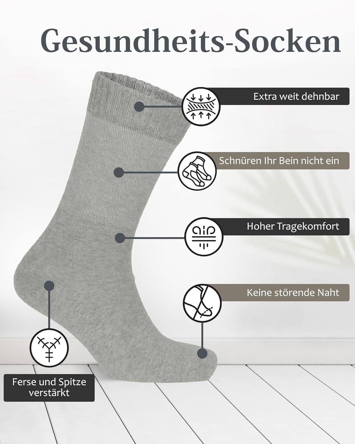 Thumbnail 2 de Fiera Besa Unisex Diabetiker Cotton Crew – skarpetki bezszwowe, 4 pary