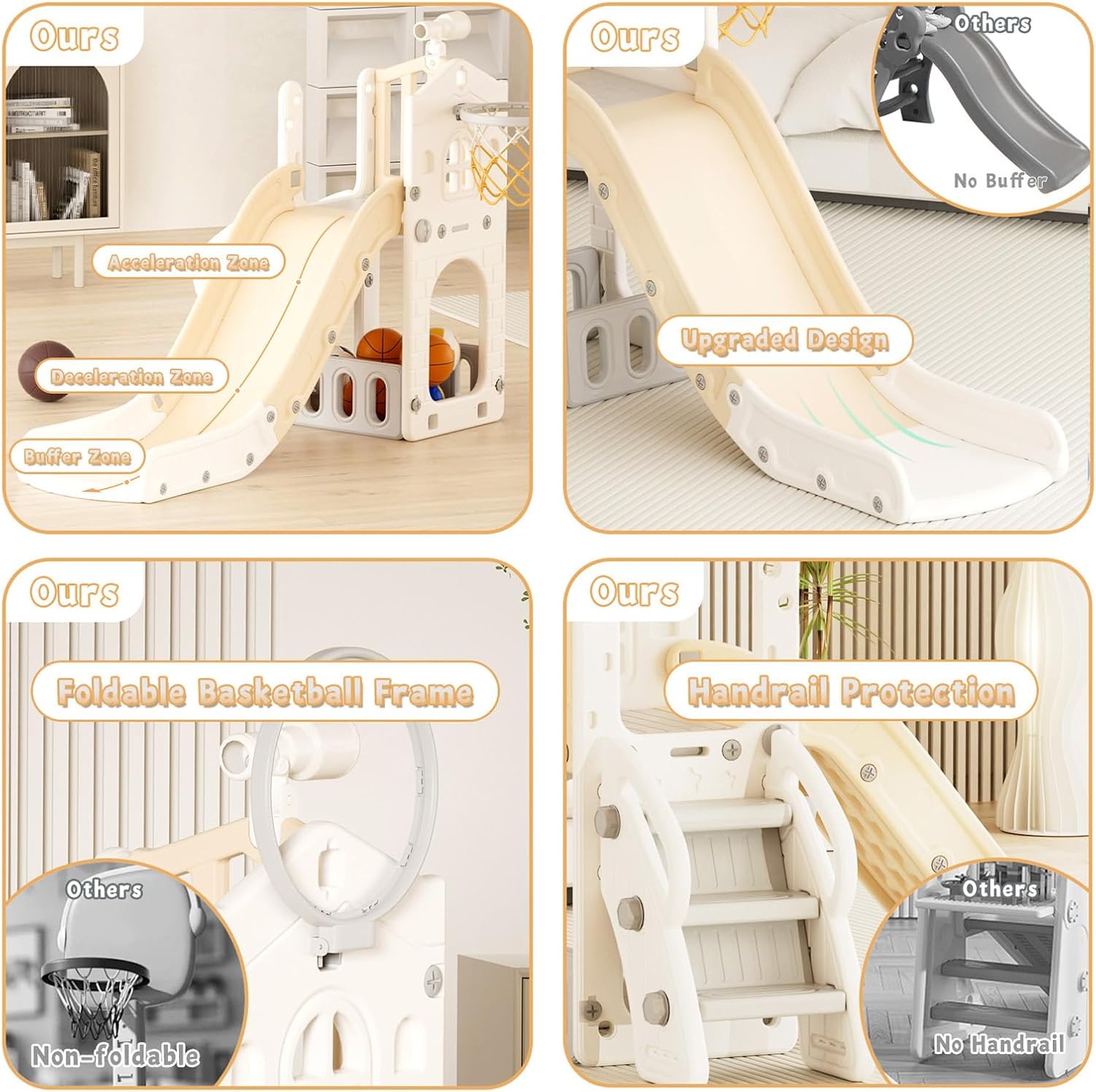 Detalle 1 de XJD 5-in-1 Toddler Slide with Basketball Hoop, Storage, and Telescope