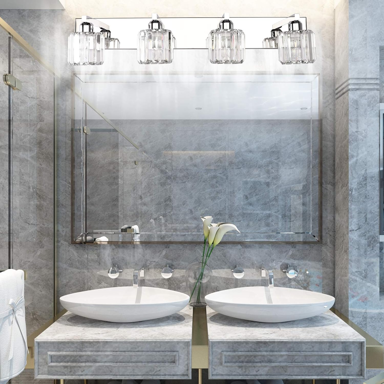 Detalle de Aipsun 8460 Crystal Bathroom Vanity Light, 4-Light Wall Fixture