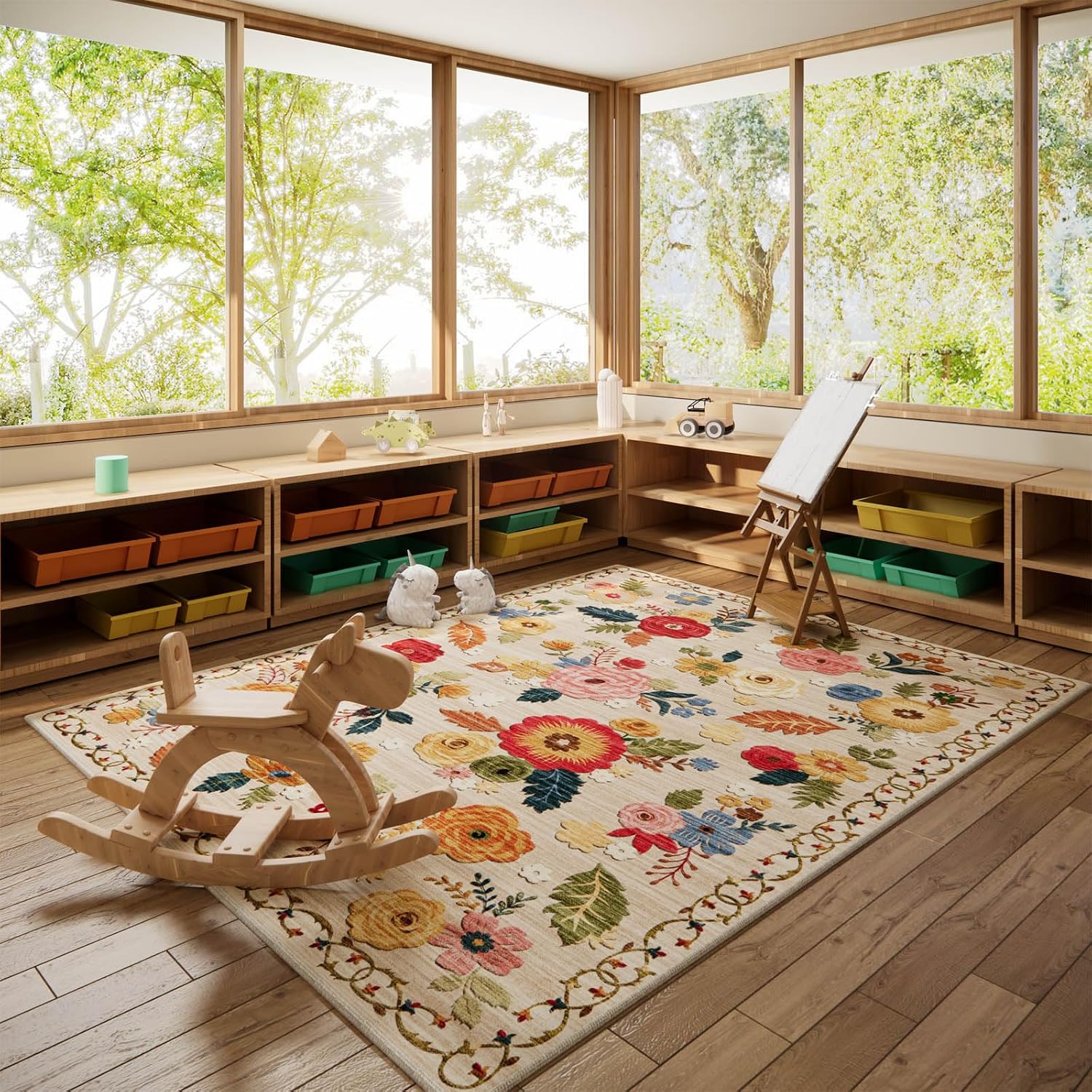 Thumbnail 5 de 5 x 7 Machine-Washable Floral Vintage Rug — Short Pile