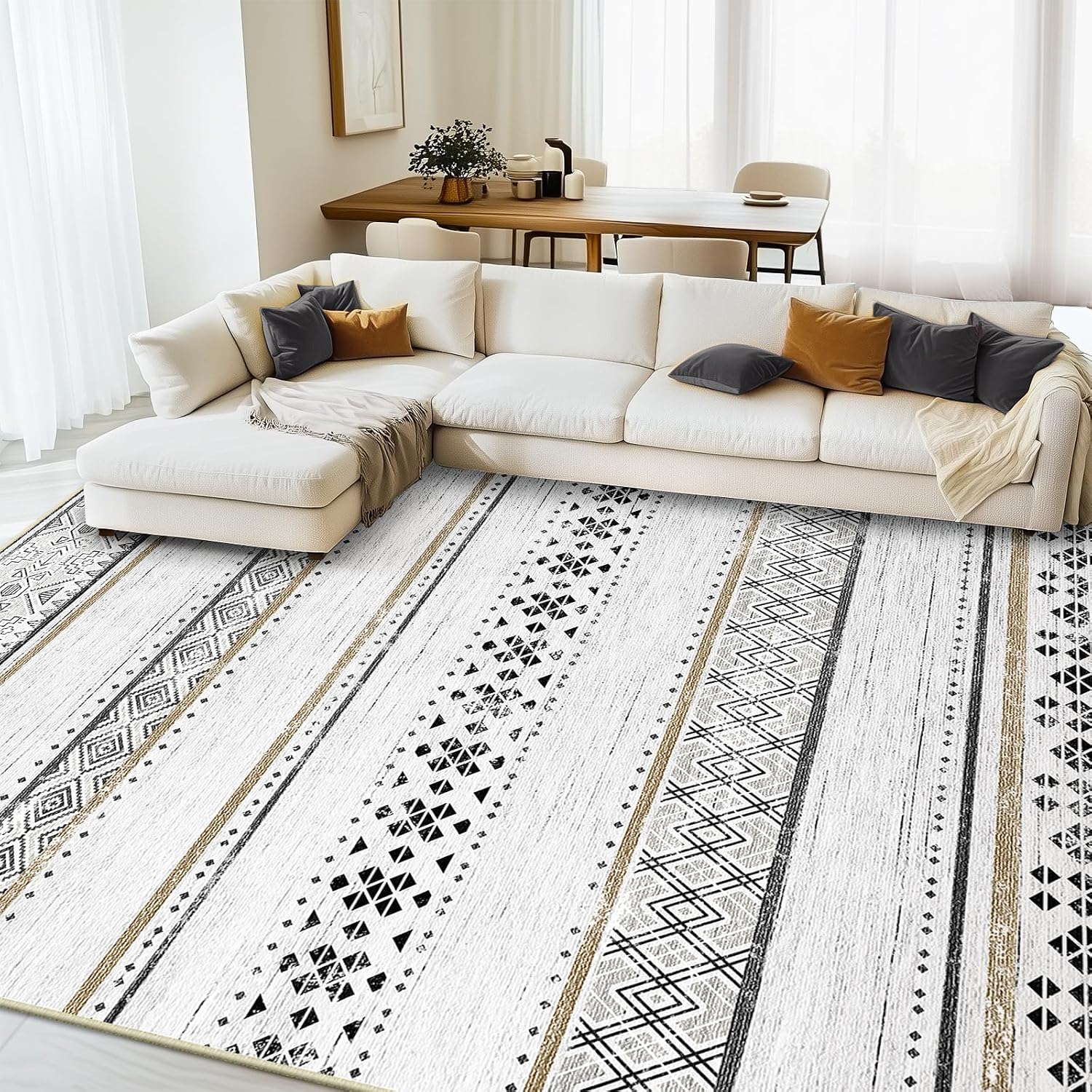Detalle de BESTSWEETIE 8x10 Geometry Series Area Rug: Non-Slip, Washable & Neutral for Living Spaces