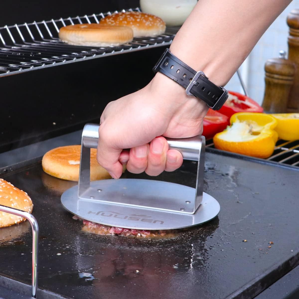 Thumbnail 2 de HULISEN Stainless Steel Burger Press, 6.2 inch Round – Durable Smash Press for Flat Top Griddles