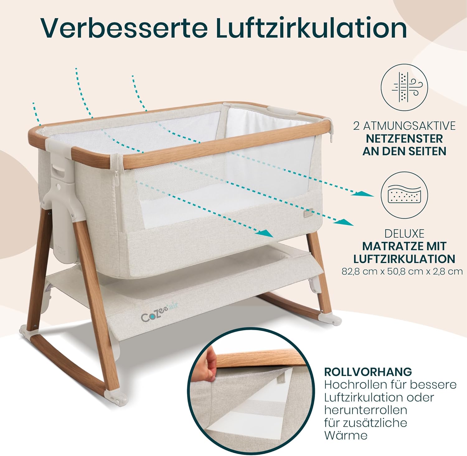 Thumbnail 2 de Tutti Bambini CoZee Air Beistellbett & Reisebett mit Matratze – Walnuss & Naturweiß