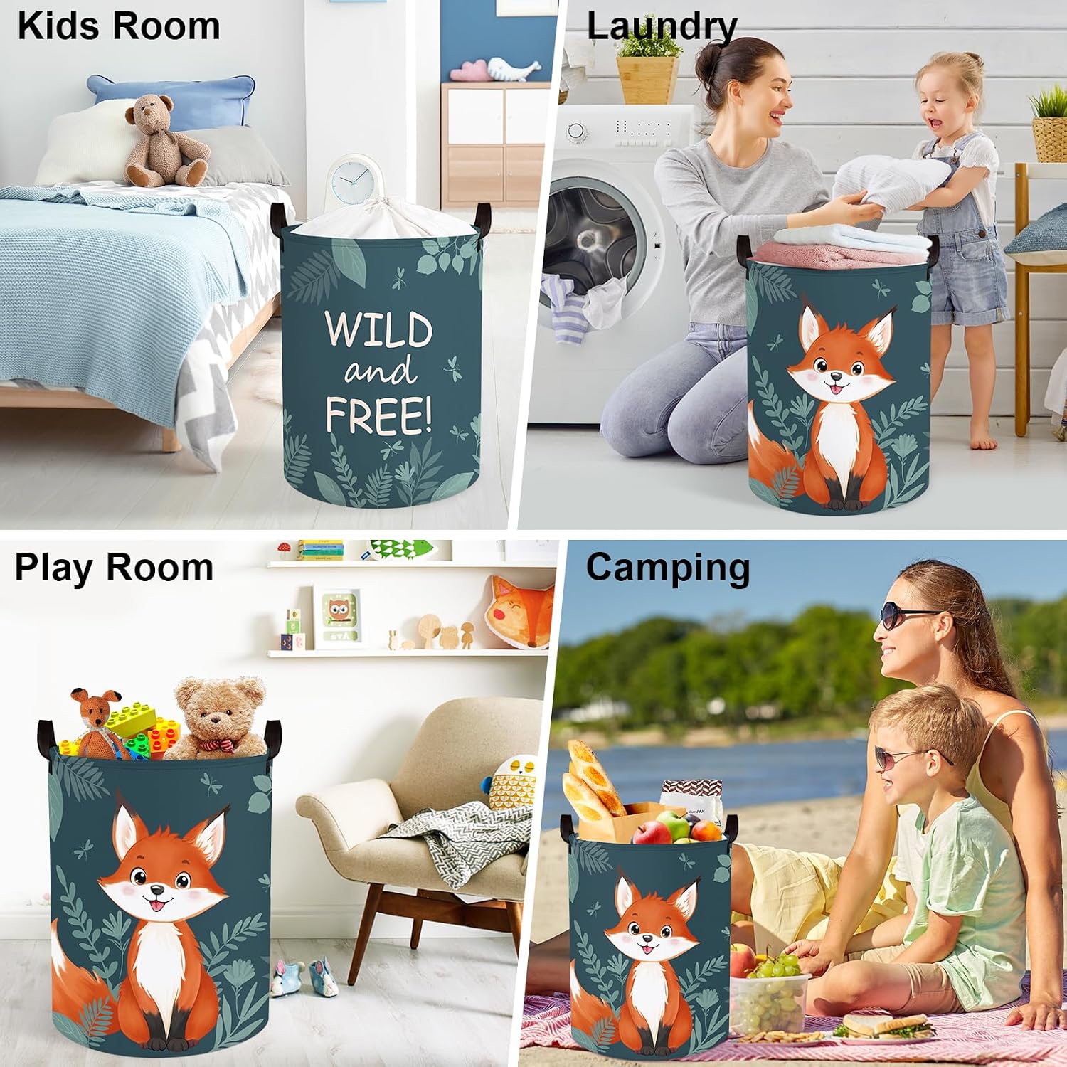 Thumbnail 6 de Clastyle Single Forest Animal Laundry Hamper Leaves Book Storage Basket