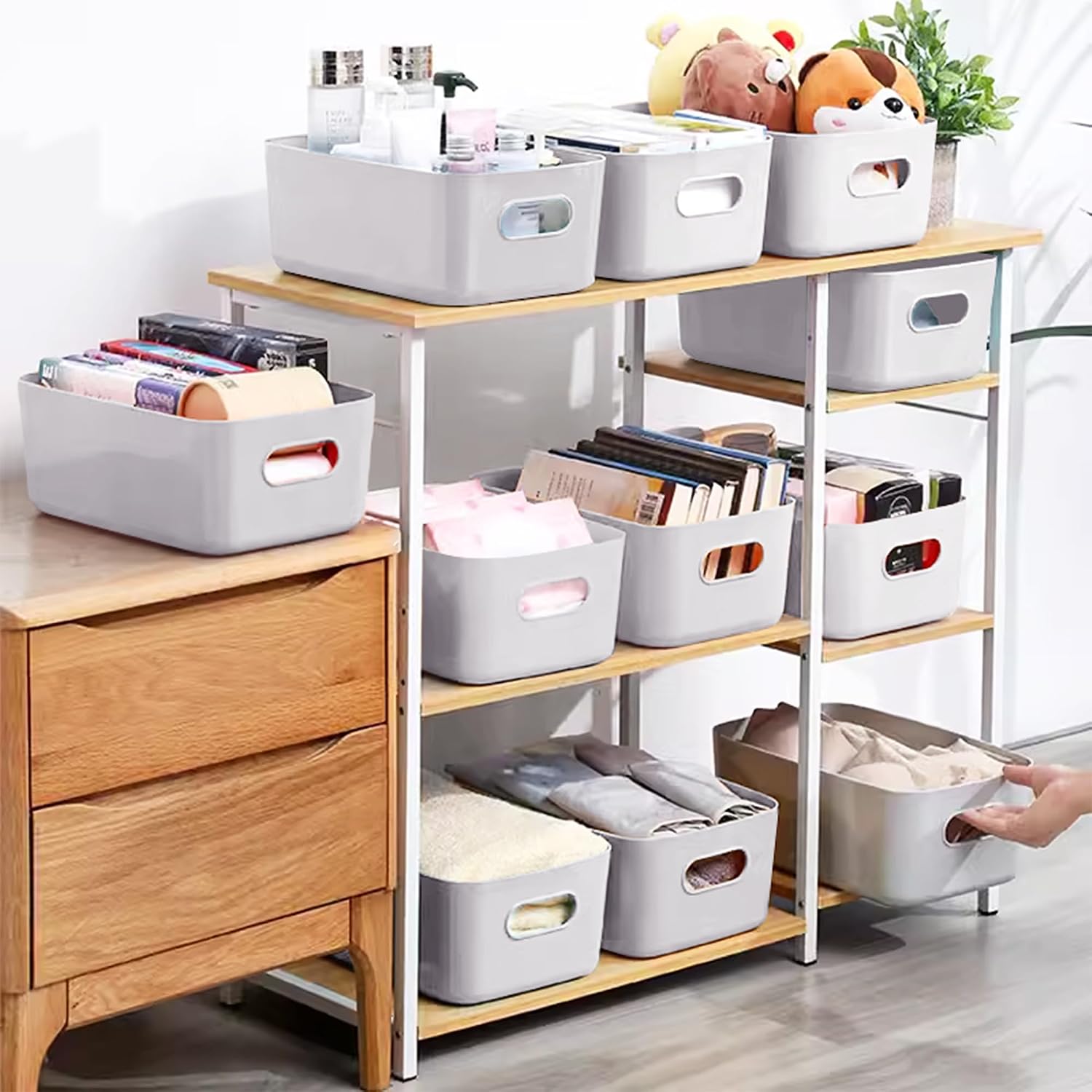 Thumbnail 6 de SHEPIN Aufbewahrungsboxen (10er-Set) aus Kunststoff, grau, 30 x 20 x 12 cm, mit Griff – Organizer für Bad, Küche & Büro