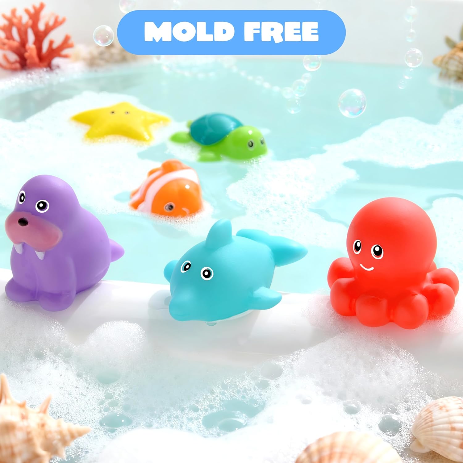 Detalle de JOYIN 6 Pcs Sea Animal Bath Toys: Sealed, No-Hole, Mold-Free, Soft Water Vehicles for Kids