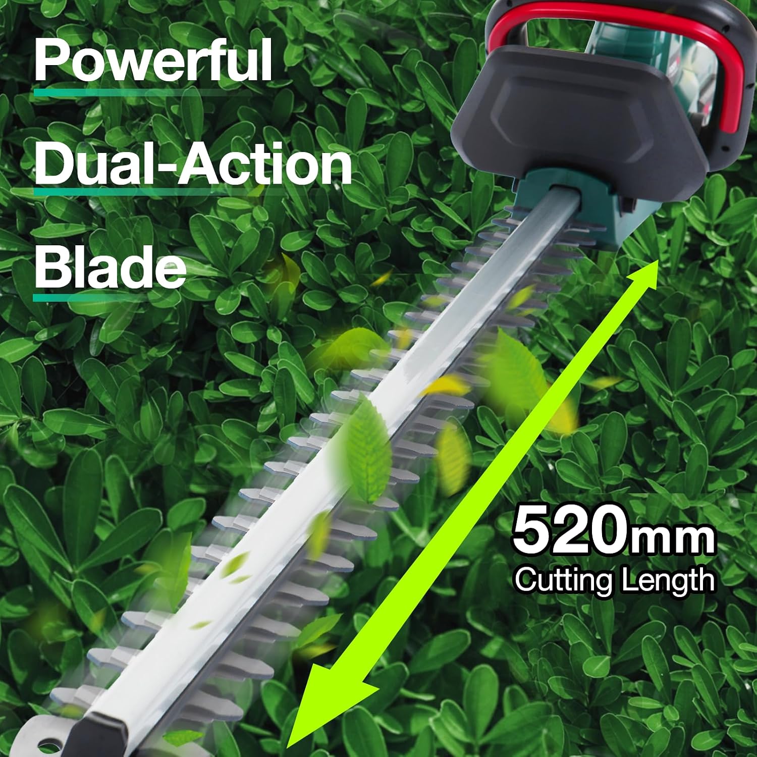 Detalle de POSENPRO 20V Cordless Hedge Trimmer — Lightweight, Dual-Action 520mm Blade with 2.0Ah Battery