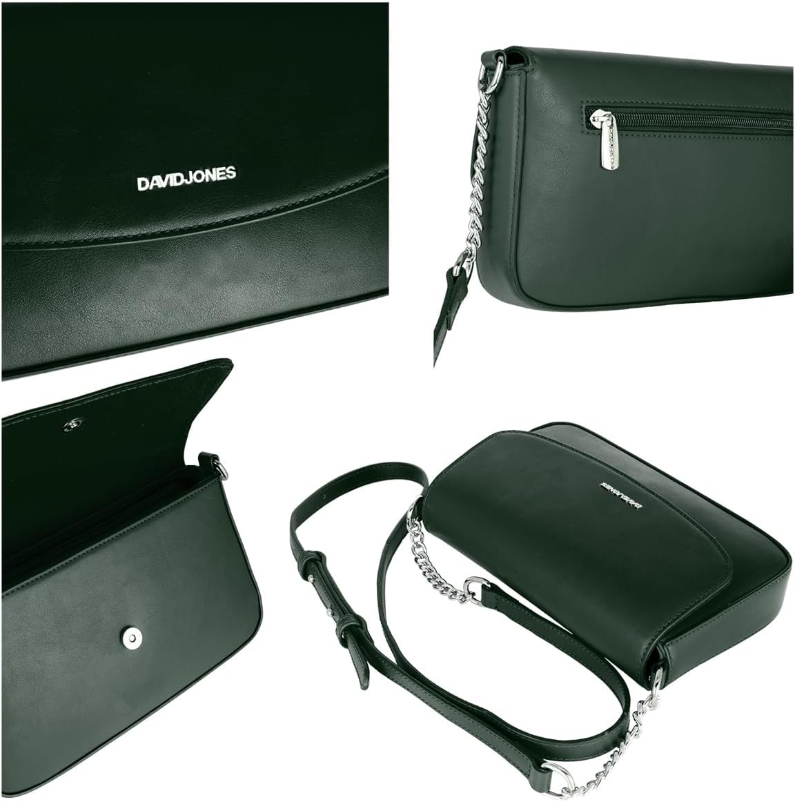 Thumbnail 4 de Petit sac bandoulière femme David Jones en PU rigide vert – pochette téléphone, besace rectangle