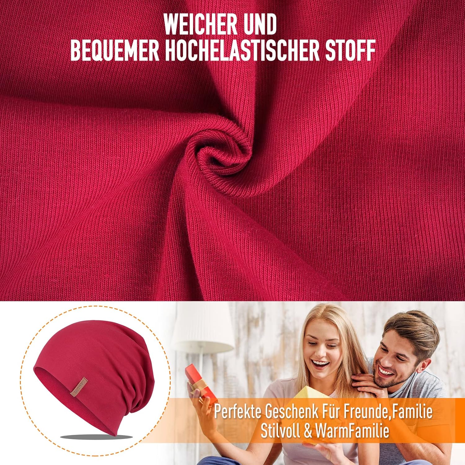 Detalle de Mütze Damen Herren Slouch Beanie aus Baumwolle – elastisch, atmungsaktiv und vielseitig verwendbar