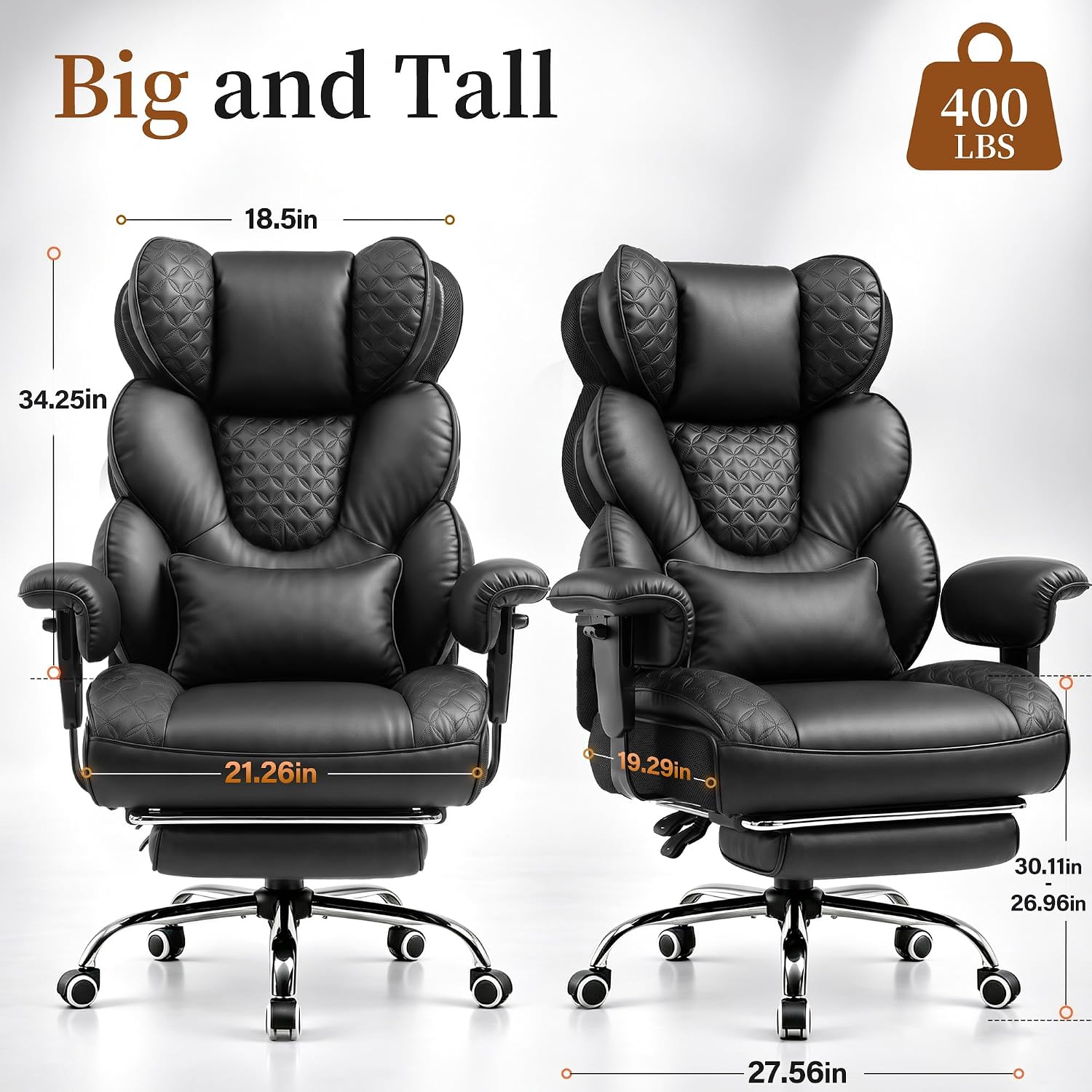Detalle de GTPOFFICE DMY-CH910 Big and Tall Executive Office Chair with Recline