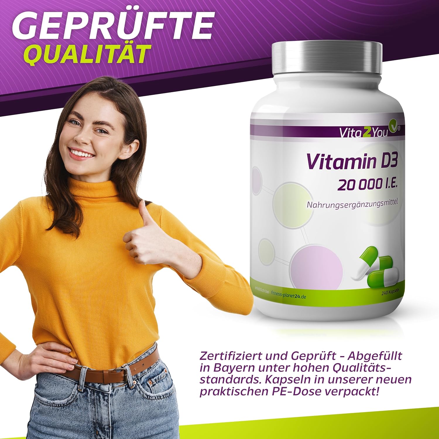 Thumbnail 4 de Vita2You Vitamin D3 20.000 IE – 240 Kapseln (20 Tagesdosen, 1.000 I.E. pro Tag)