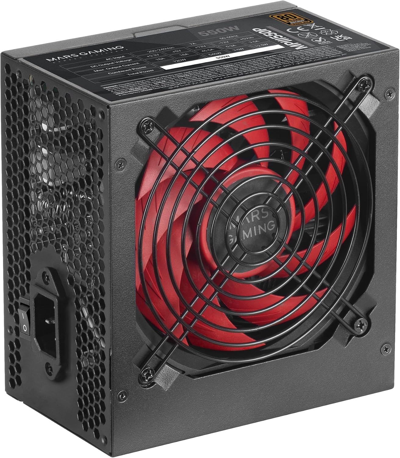 Detalle de Mars Gaming MPIII550P ATX Power Supply, 550W, 85% Efficiency, Flat Cables