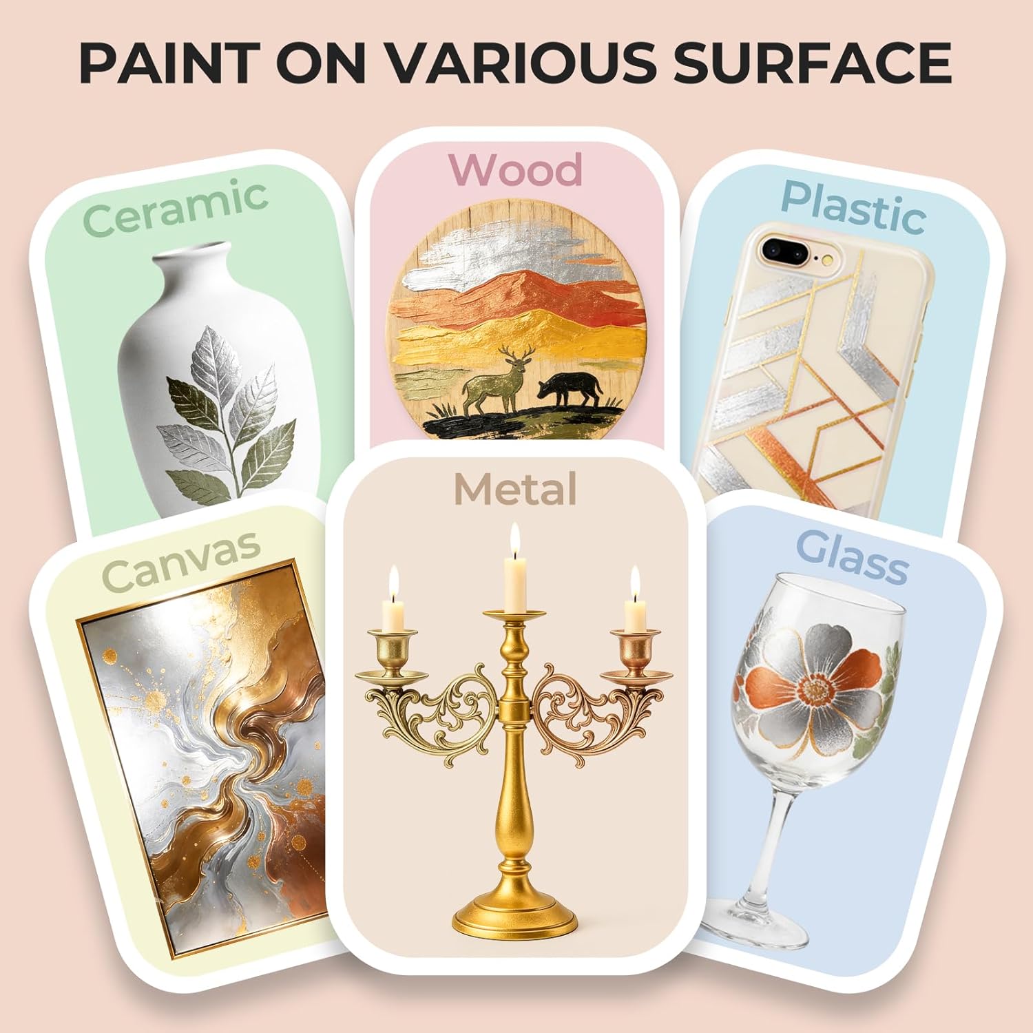 Thumbnail 3 de Nicpro Acrylic Paint Metallic 6-Colour Set (Gold, Silver, Copper, Brass, Bronze, Deep Gold) – 24oz / 720ml