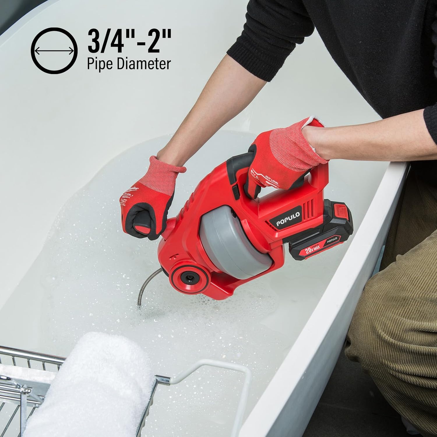 Thumbnail 6 de POPULO CADL-2004 20V Cordless Drain Auger, 25-Foot Auto-Feed Cable