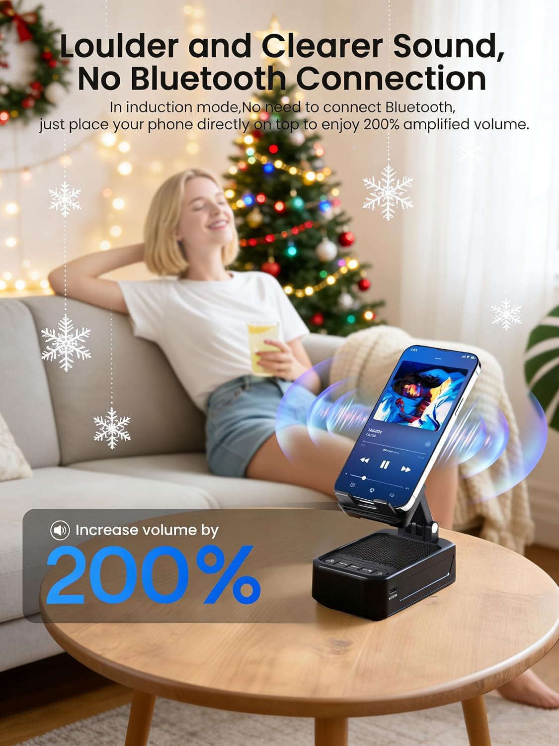 Detalle de INSSISAIN Bluetooth-Lautsprecher mit klappbarer Handyhalterung – BT5.3, Induktionsmodus, 2000 mAh