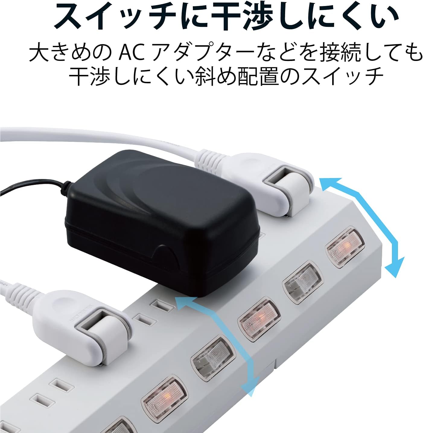 Detalle de エレコム ECT-1625WH 電源タップ 10個口・個別スイッチ・雷ガード・2.5m