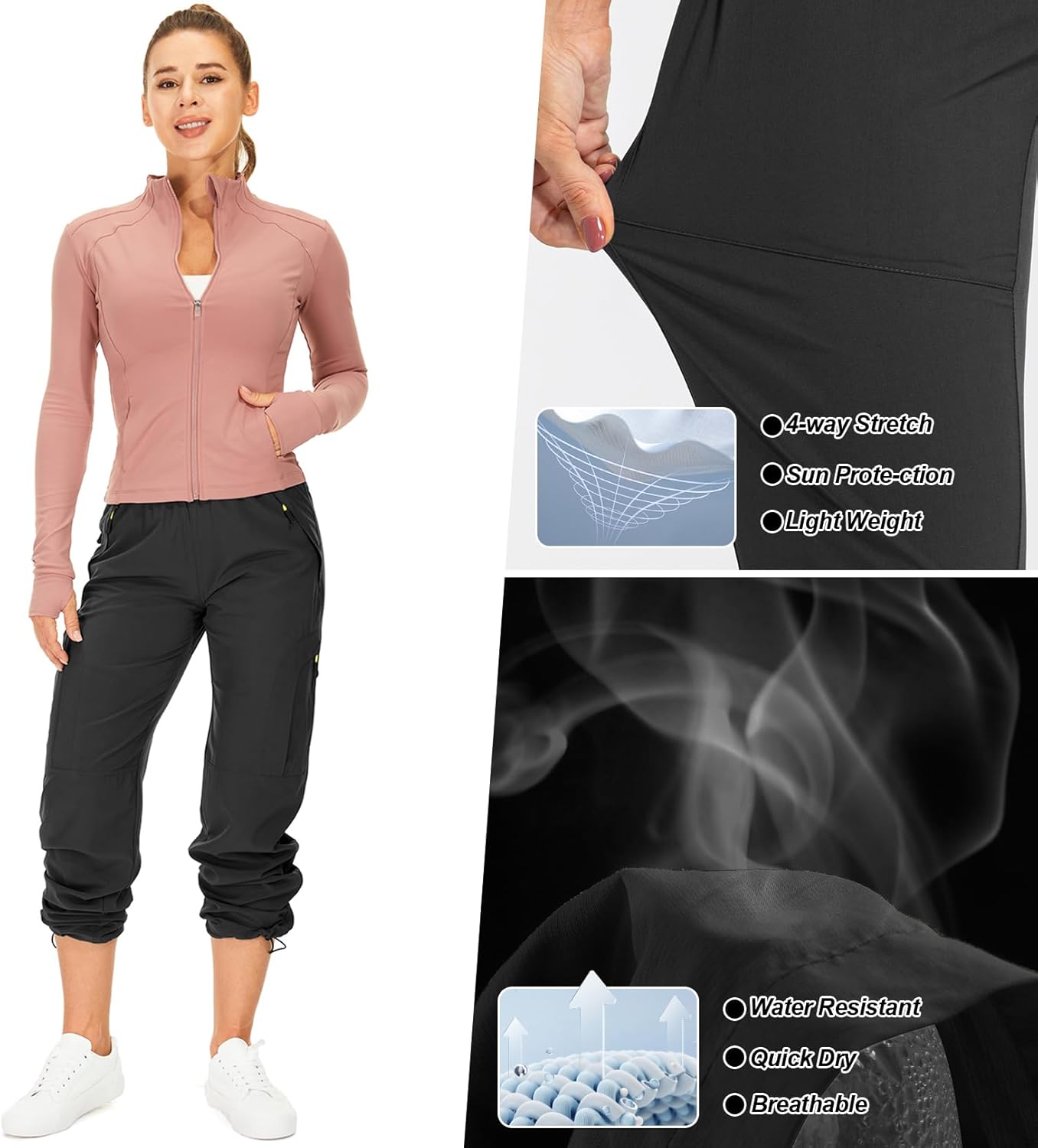Detalle de Mosingle women’s walking cargo trousers with quick-dry, UPF 50 protection and zip pockets