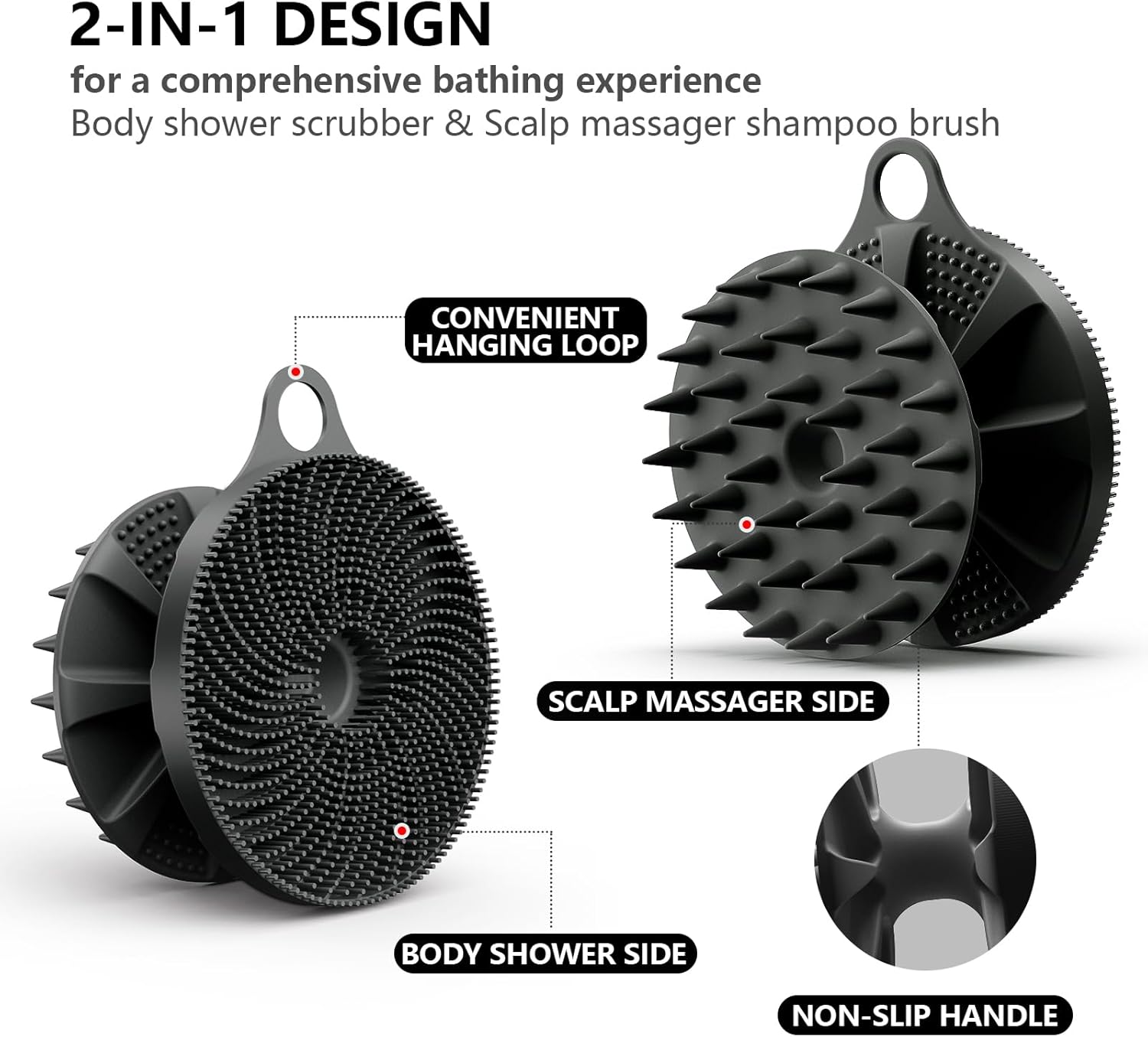 Detalle de BEAUTAIL 2 in 1 Silicone Brush: Body Shower Scrubber and Scalp Massager Shampoo Brush